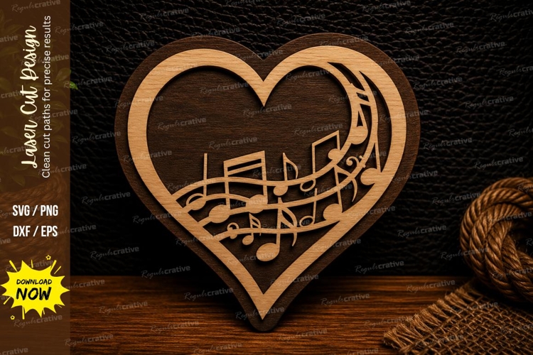 Heart Music Staff Laser Cut SVG Design heart music staff svg