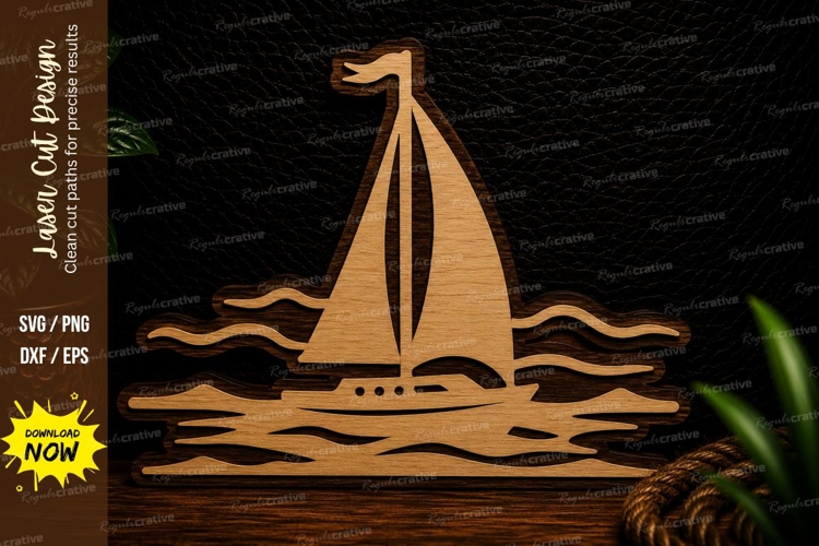 Classic Sailboat on Waves Laser Cut SVG Design sailboat svg