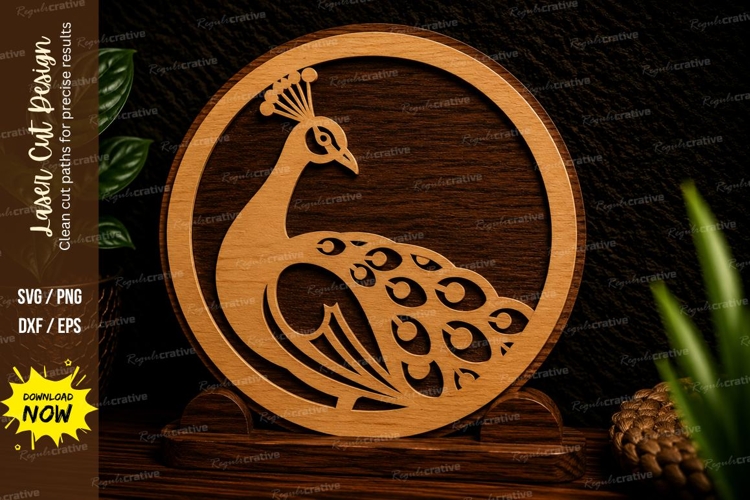 Elegant Peacock Circle Laser Cut SVG Design peacock svg, pea