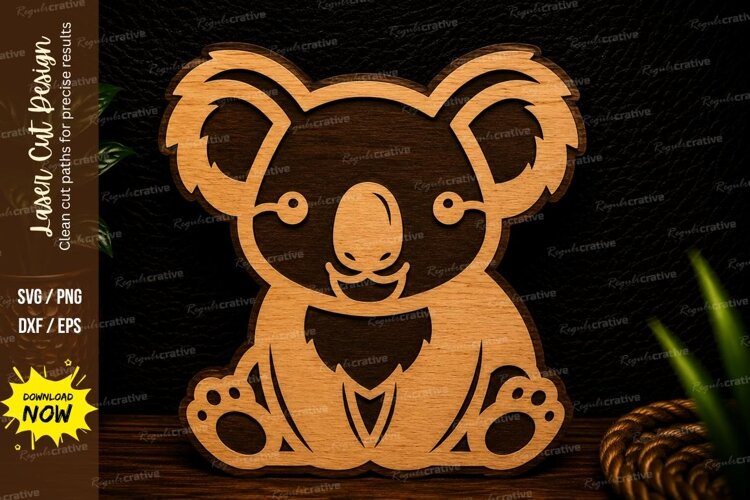 Cute Sitting Koala Laser Cut SVG Design koala svg, cute koal example image 1