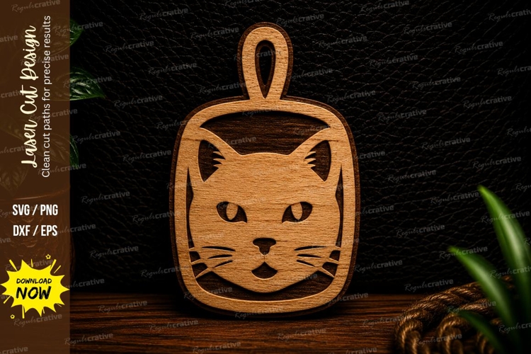 Cute Cat Face Ornament Laser Cut SVG Design cat ornament svg