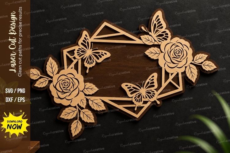 Floral Butterfly Frame Laser Cut, floral butterfly frame