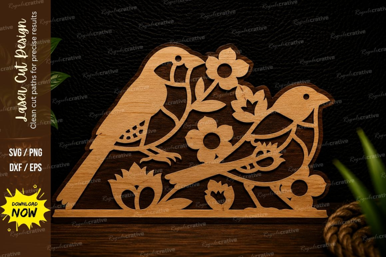 Love Birds on Blossom Branch Laser Cut SVG Design love birds