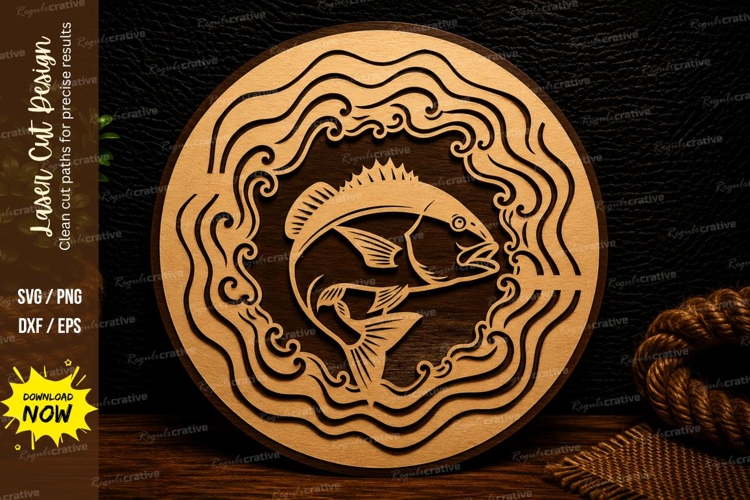 Jumping Fish Mandala Circle Laser Cut SVG Design fish mandal