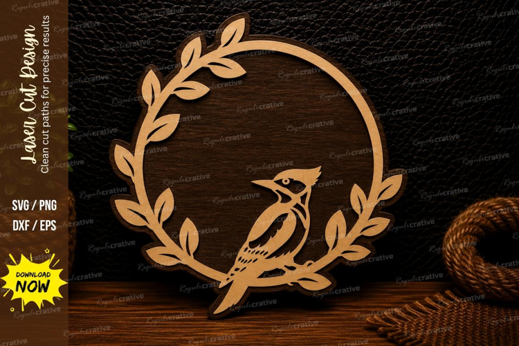 Woodpecker Laurel Wreath Laser Cut SVG Design woodpecker svg