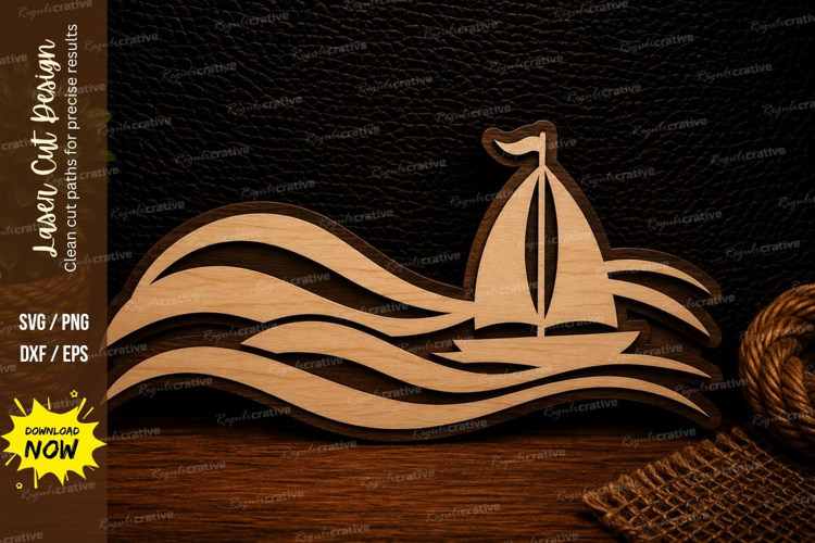 Flowing Waves Sailboat Laser Cut SVG Design sailboat waves