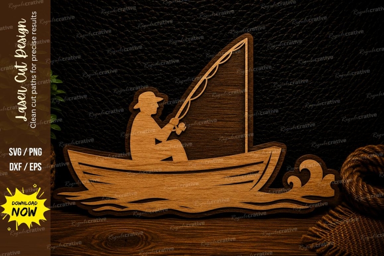 Fishing Boat Angler Laser Cut SVG Design fishing boat svg,