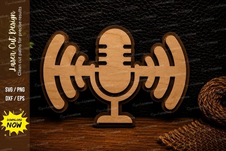 Podcast Microphone Sound Waves Laser Cut SVG Design podcast example image 1