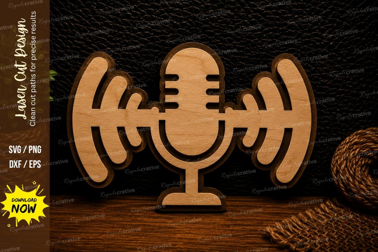 Podcast Microphone Sound Waves Laser Cut SVG Design podcast
