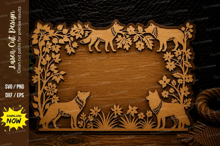 Fox Family Floral Frame Laser Cut SVG Design fox frame svg