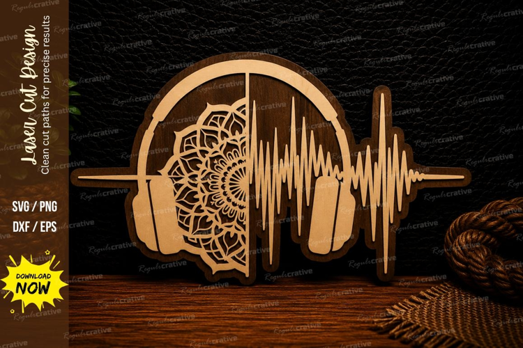 Headphones Brain Soundwave Laser Cut SVG Design headphones
