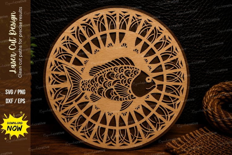 Mandala Fish Circle Laser Cut SVG Design fish mandala svg,