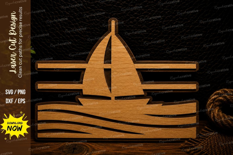 Modern Sailboat Waves Laser Cut SVG Design modern sailboat