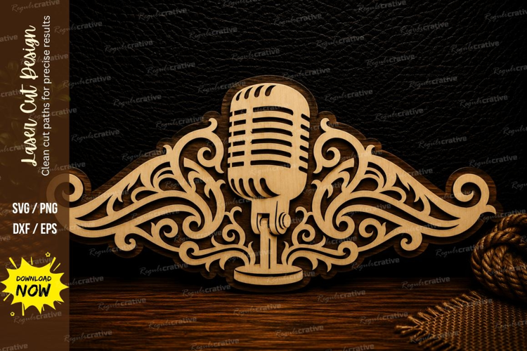 Vintage Microphone Scrollwork Laser Cut SVG Design vintage m