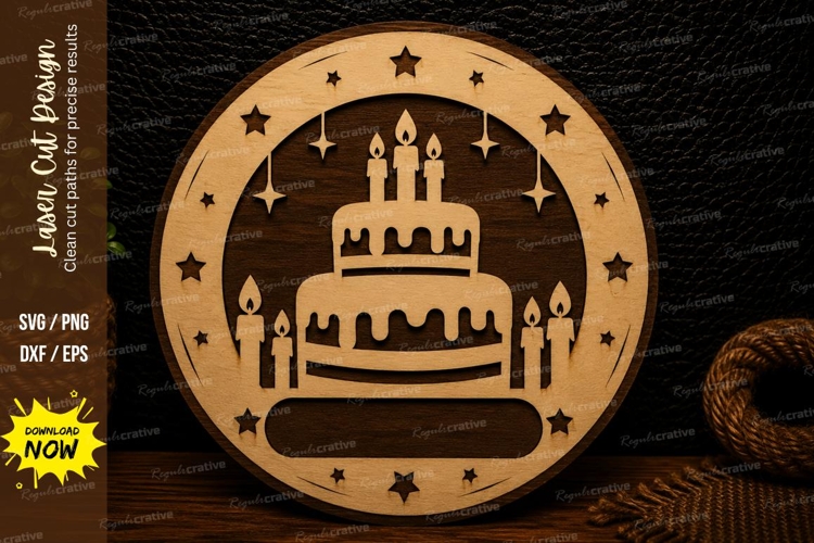 Birthday Cake Circle Laser Cut SVG Design birthday cake svg,