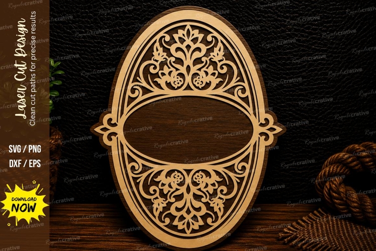 Elegant Oval Floral Frame Laser Cut SVG Design oval frame