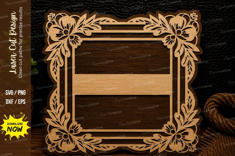 Floral Square Frame Laser Cut SVG Design floral frame svg,