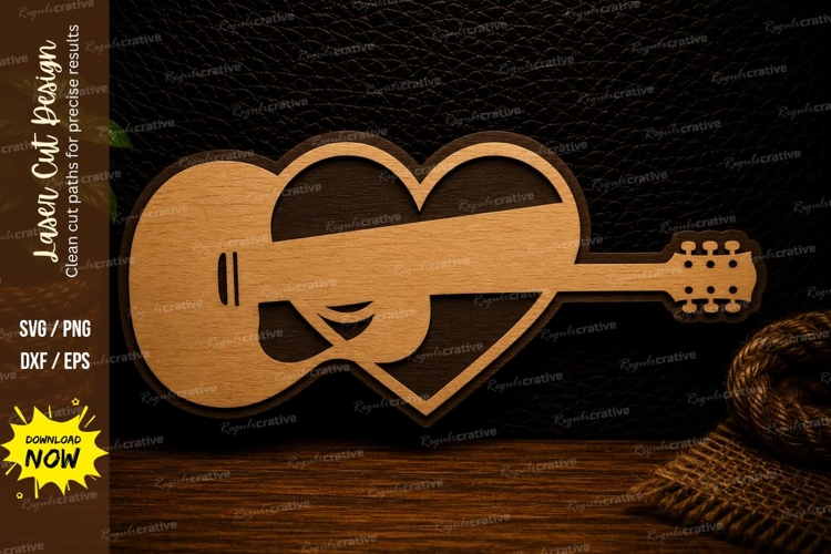 Acoustic Guitar Heart Laser Cut SVG Design guitar heart svg,