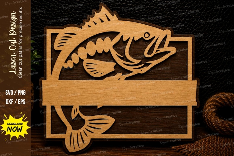 Bass Fishing Name Frame Laser Cut SVG Design bass fishing sv