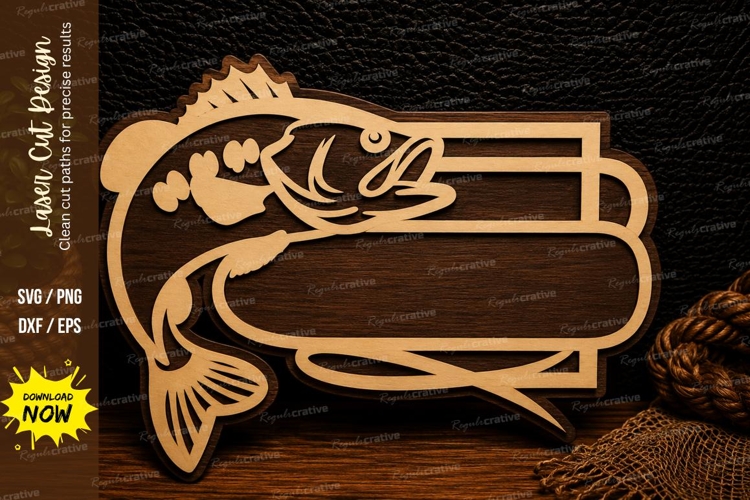 Jumping Bass Oval Frame Laser Cut SVG Design bass fish svg