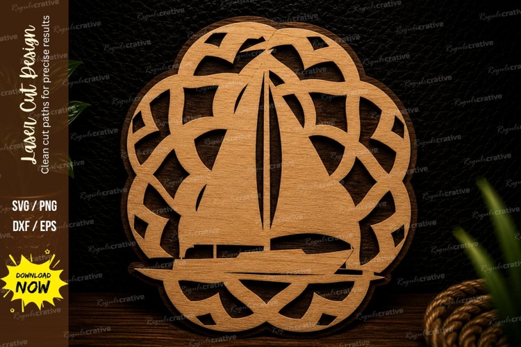 Mandala Sailboat Laser Cut SVG Design mandala sailboat svg,