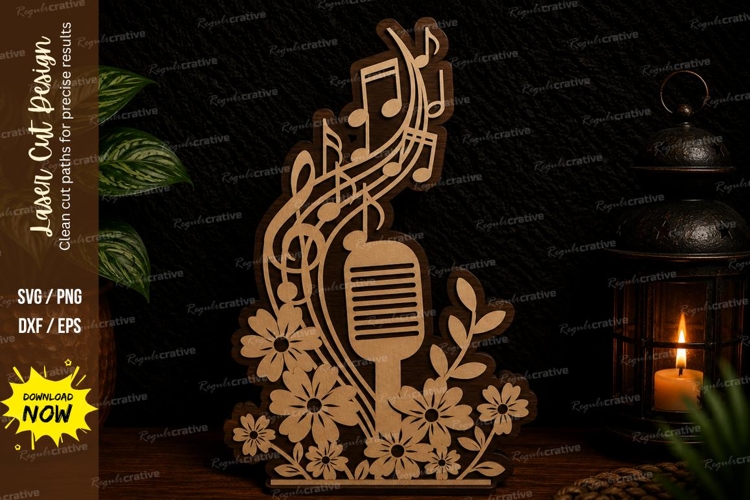 Microphone Music Floral Laser Cut SVG Design microphone svg,