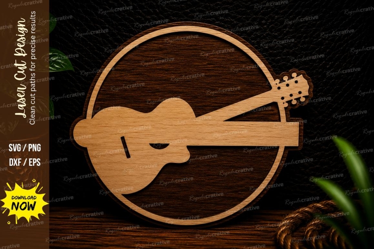 Acoustic Guitar Round Laser Cut SVG Design guitar svg, acous