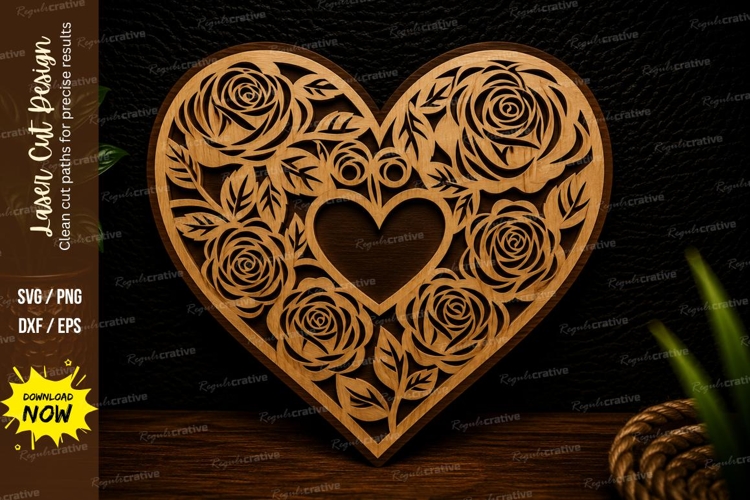 Rose Heart Laser Cut SVG Design rose heart svg, floral heart
