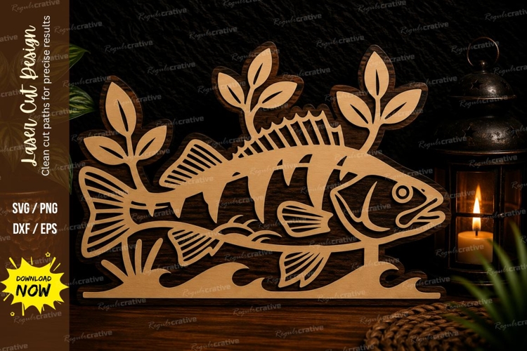 Bass Fish Nature Laser Cut SVG Design bass fish svg, freshwa