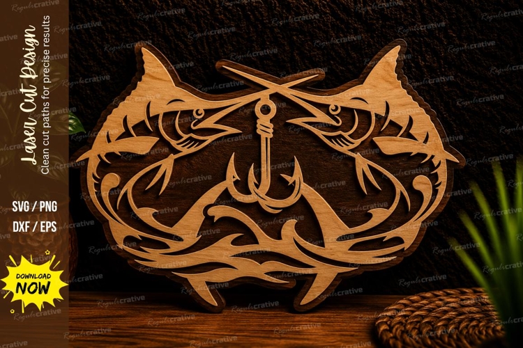Twin Fish Anchor Laser Cut SVG Design fish anchor svg, twin