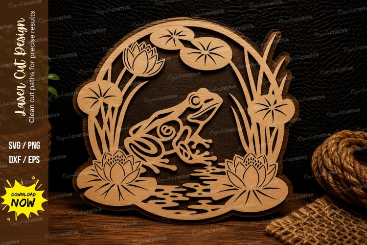 Frog Lily Pond Circle Laser Cut SVG Design frog svg, frog