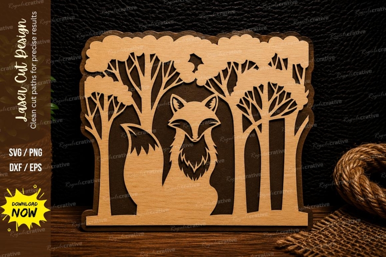 Forest Fox Frame Laser Cut SVG Design fox forest frame svg