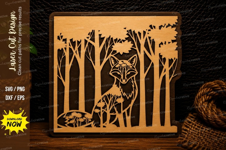 Forest Fox Square Frame Laser Cut SVG Design fox forest