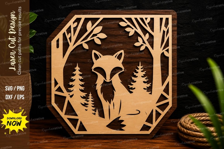 Fox Woodland Geometric Frame Laser Cut SVG Design fox frame