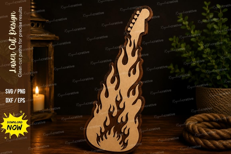Flaming Guitar Laser Cut SVG Design flame guitar svg, guitar