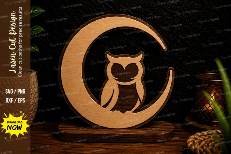 Moon Owl Laser Cut SVG Design owl moon svg, crescent moon