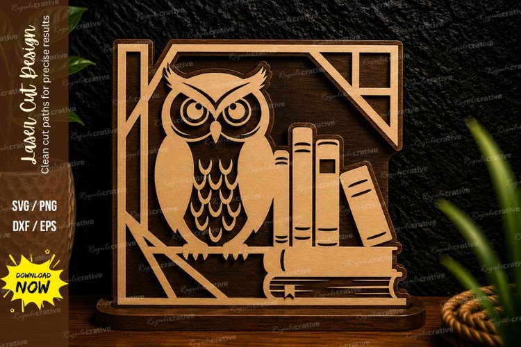 Owl Books Frame Laser Cut SVG Design owl books svg, reading