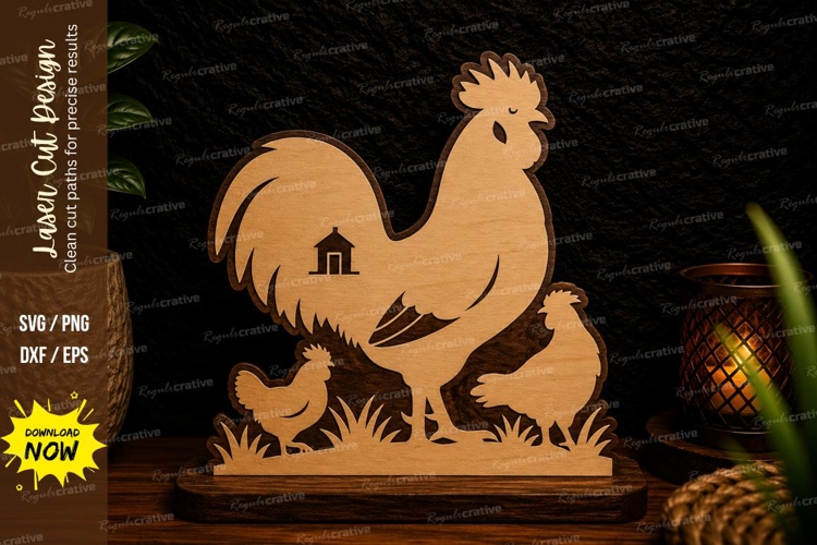 Rooster and Chick Farm Laser Cut SVG Design rooster svg