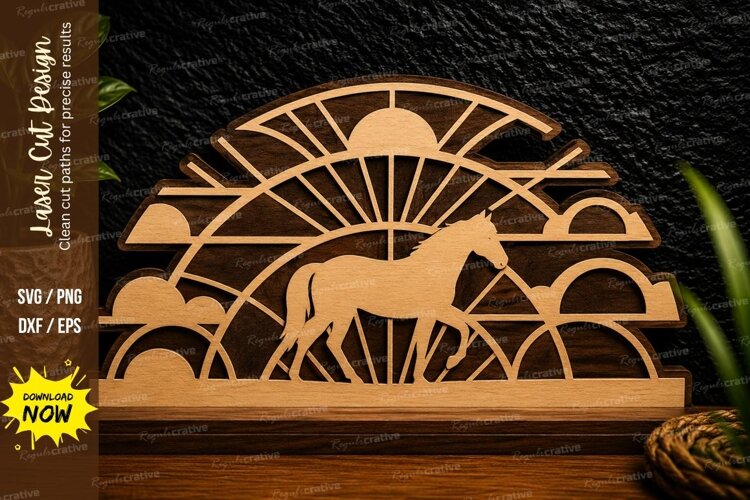 Horse Sunset Landscape Laser Cut SVG Design horse sunset svg example image 1