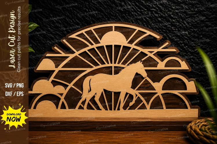 Horse Sunset Landscape Laser Cut SVG Design horse sunset svg