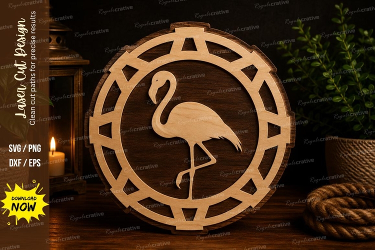 Flamingo Round Frame Laser Cut SVG Design flamingo svg, flam