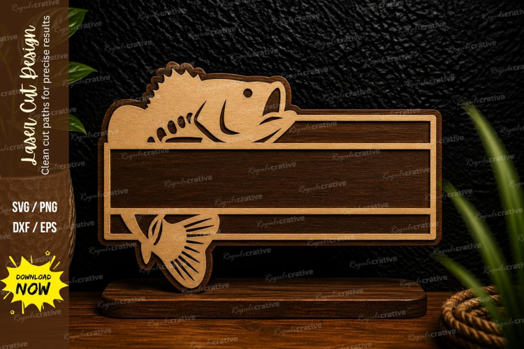 Bass Fish Name Plate Laser Cut SVG Design bass fish svg