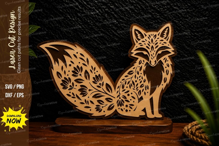Decorative Floral Fox Laser Cut SVG Design fox svg, floral