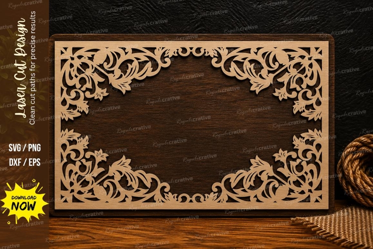 Elegant Floral Rectangle Frame Laser Cut SVG Design floral