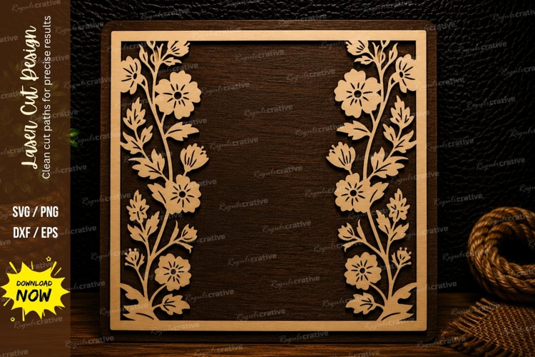 Floral Rectangle Frame Laser Cut SVG Design floral frame svg