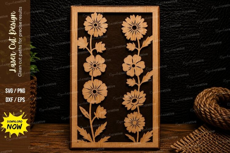 Vertical Daisy Panel Laser Cut SVG Design daisy panel svg, example image 1