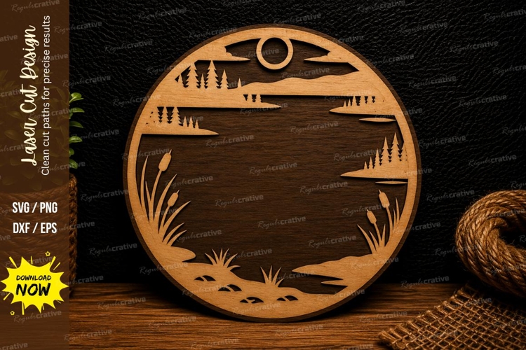 Round Nature Scene Frame Laser Cut SVG Design nature scene