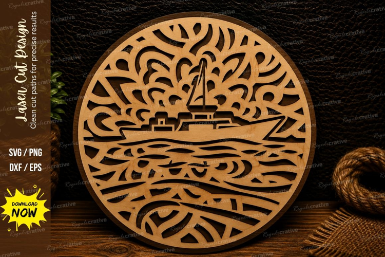 Round Ocean Waves Landscape Laser Cut SVG Design ocean waves