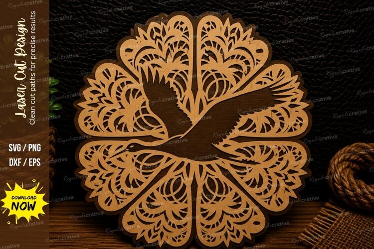Songbird Mandala Laser Cut SVG Design bird mandala svg, song example image 1