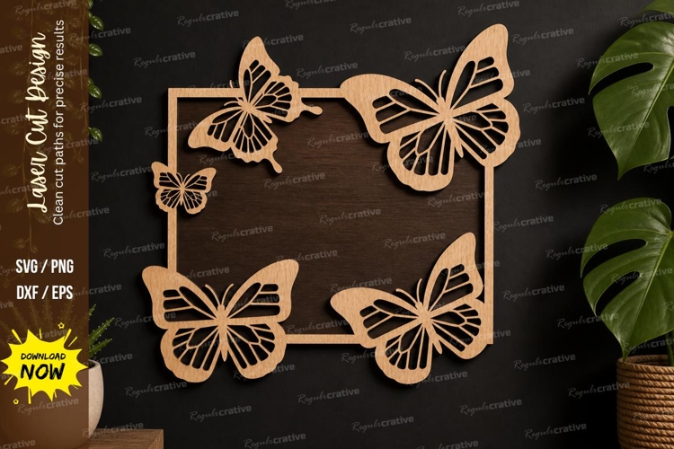 Butterfly Square Frame laser cut svg File butterfly square example image 1